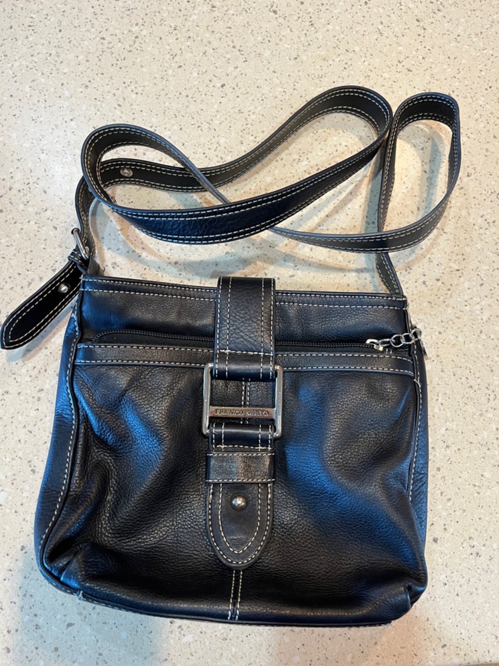 Franco Sarto Black Crossbody Bag with White Stitching